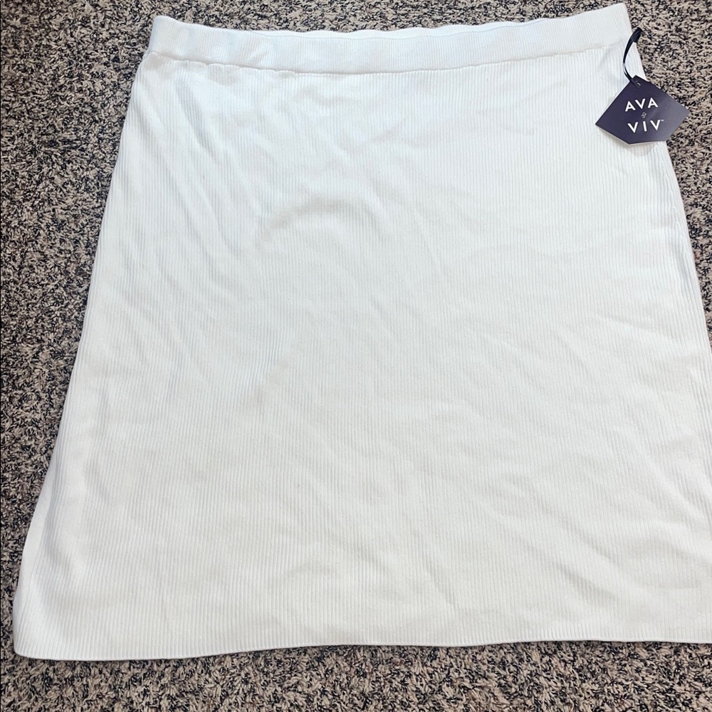 Ava & Viv Rib Knit White A-Line Midi Skirt Pull On Stretch Var Sizes | NWT - Picture 3 of 8